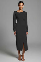 Load image into Gallery viewer, Ivory Sheath Ruched Long Sleeves Work Dress with Slit