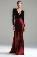 Load image into Gallery viewer, Sparkly Gold and Black Sequin Mermaid V-Neck Long Sleeves Holiday Party Dress