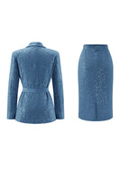 Load image into Gallery viewer, Sparkly Pink 2 Piece Sequin Pencil Midi Prom Suits with Sash