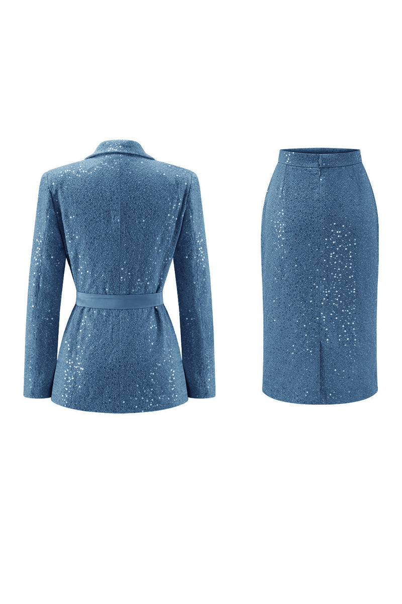 Load image into Gallery viewer, Sparkly Pink 2 Piece Sequin Pencil Midi Prom Suits with Sash