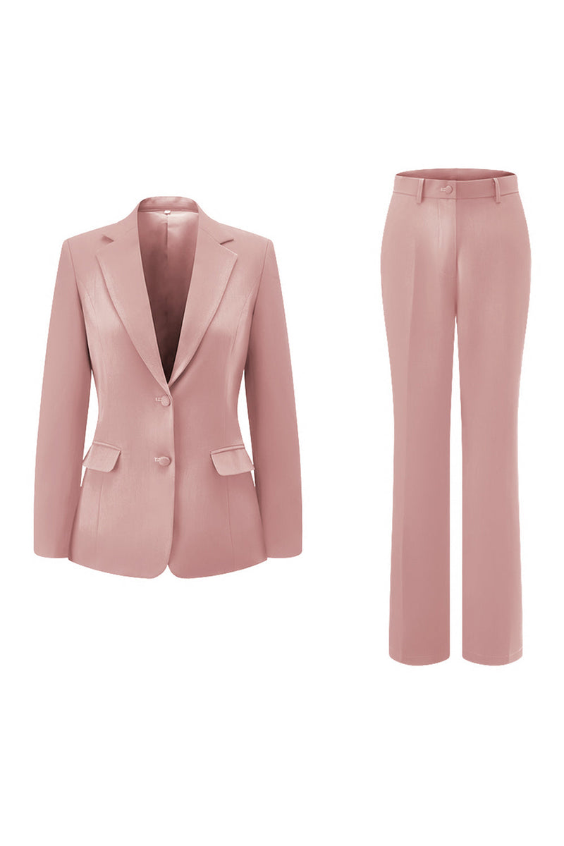 Load image into Gallery viewer, 2 Piece Dark Fuchsia Satin Notched Lapel Women Prom Suits