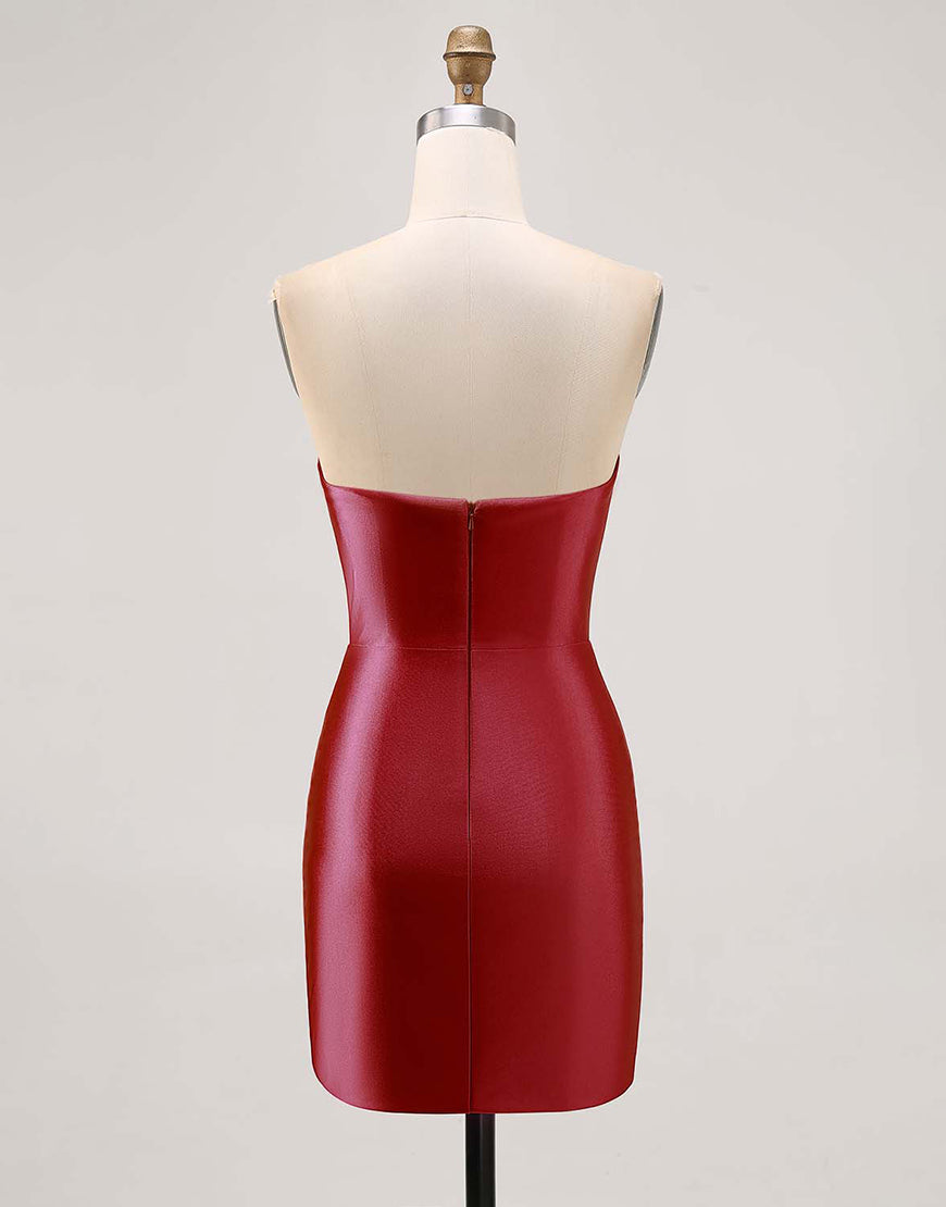 Load image into Gallery viewer, Sparkly Fuchsia Satin Strapless Tight Short Homecoming Dress with Rhinestones