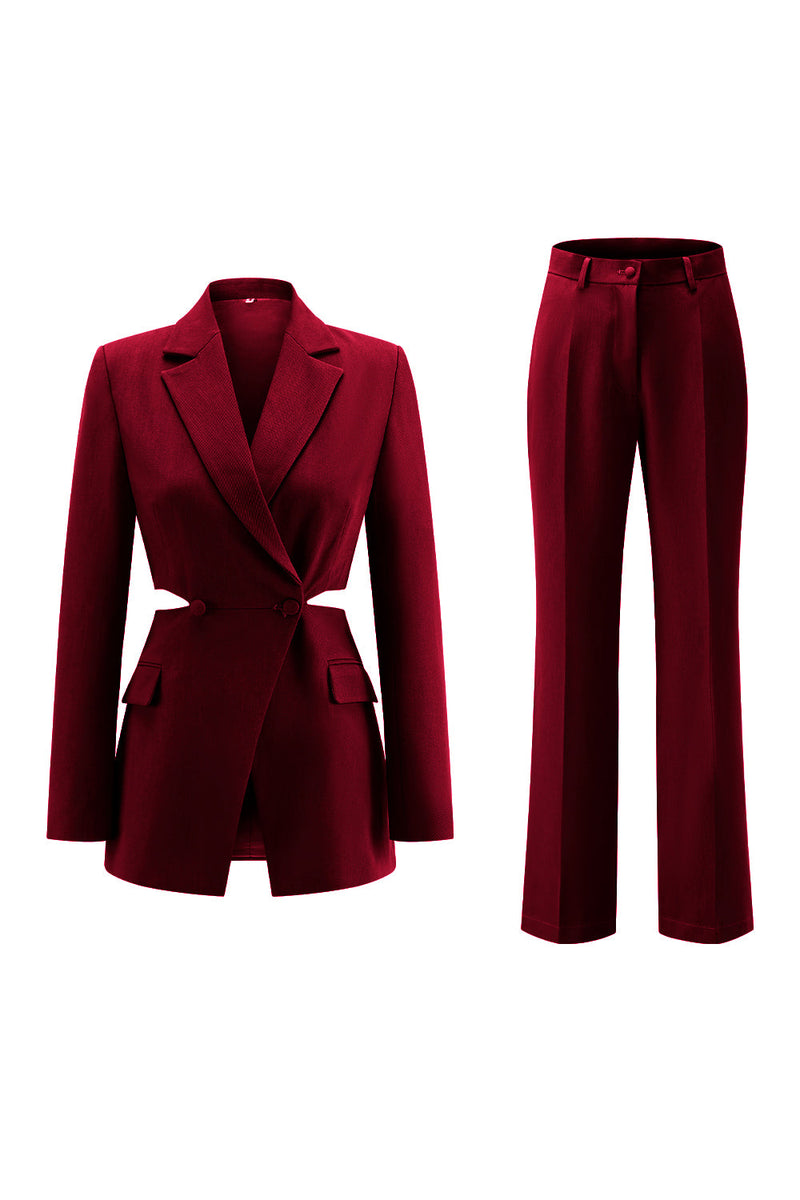 Load image into Gallery viewer, 2 Piece Grey Blue Cut Out Notched Lapel Women Prom Suits