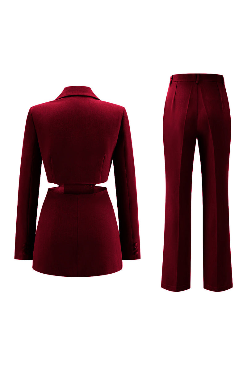 Load image into Gallery viewer, 2 Piece Grey Blue Cut Out Notched Lapel Women Prom Suits