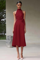 Load image into Gallery viewer, Dusty Sage A Line Satin Halter Long Formal Dress