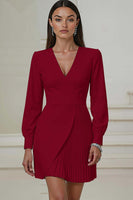 Load image into Gallery viewer, Ivory Pencil V-Neck Pleated Long Sleeves Mini Work Dress