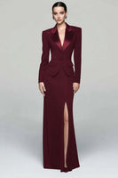 Load image into Gallery viewer, 2 Piece Black Peak Lapel Pencil Long Blazer Dress with Slit