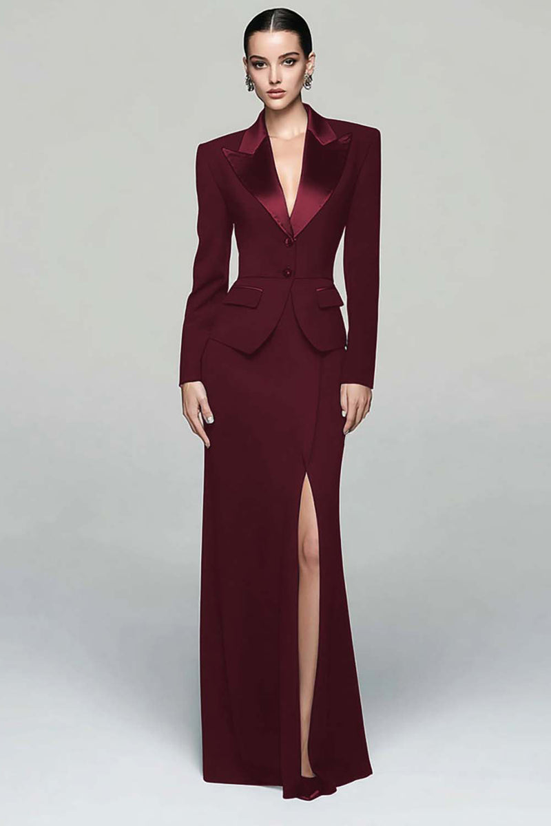 Load image into Gallery viewer, 2 Piece Black Peak Lapel Pencil Long Blazer Dress with Slit