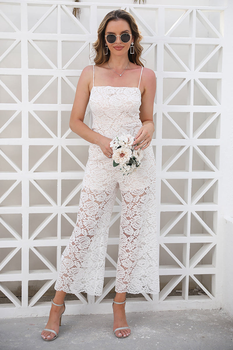 Load image into Gallery viewer, White Lace Engagement Party Jumpsuits