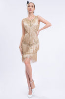 Load image into Gallery viewer, Black Fringed 1920s Gatsby Dress with Sequins