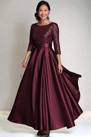 Load image into Gallery viewer, Sparkly Navy Scoop Neck Satin Mother of the Bride Dress with Sequins