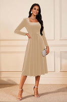 Load image into Gallery viewer, Glitter Dark Green Velvet A Line Midi Holiday Party Dress with Sleeves