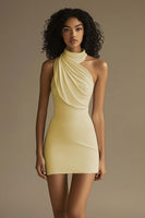 Load image into Gallery viewer, Queendancer Women Bodycon Sleeveless Little White Dress Ruched Halter Mini Graduation Dress