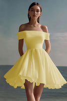 Load image into Gallery viewer, Dusty Sage Off the Shoulder Chiffon Mini Graduation Dress