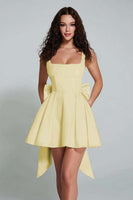 Load image into Gallery viewer, Ivory A Line Square Neck Short Homecoming Dress with Bow