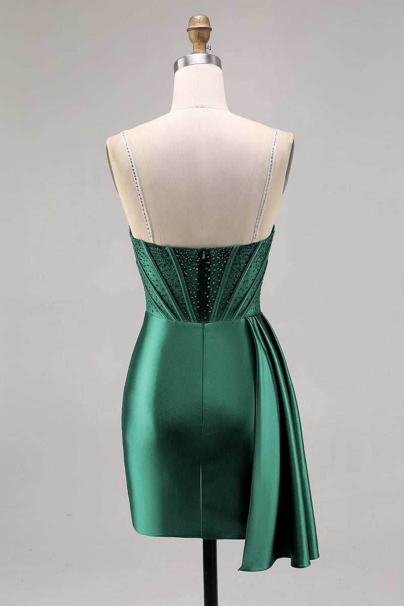 Load image into Gallery viewer, Sparkly Navy Satin Short Corset Homecoming Dress with Beading