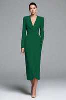 Load image into Gallery viewer, Dusty Rose Sheath Satin V-Neck Ruched Long Sleeves Work Dress