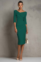 Load image into Gallery viewer, Simple Ivory Ruched Pencil Half Sleeves Midi Work Dress with Slit