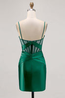 Load image into Gallery viewer, Royal Blue Satin Corset Ruched Tight Short Homecoming Dress with Slit