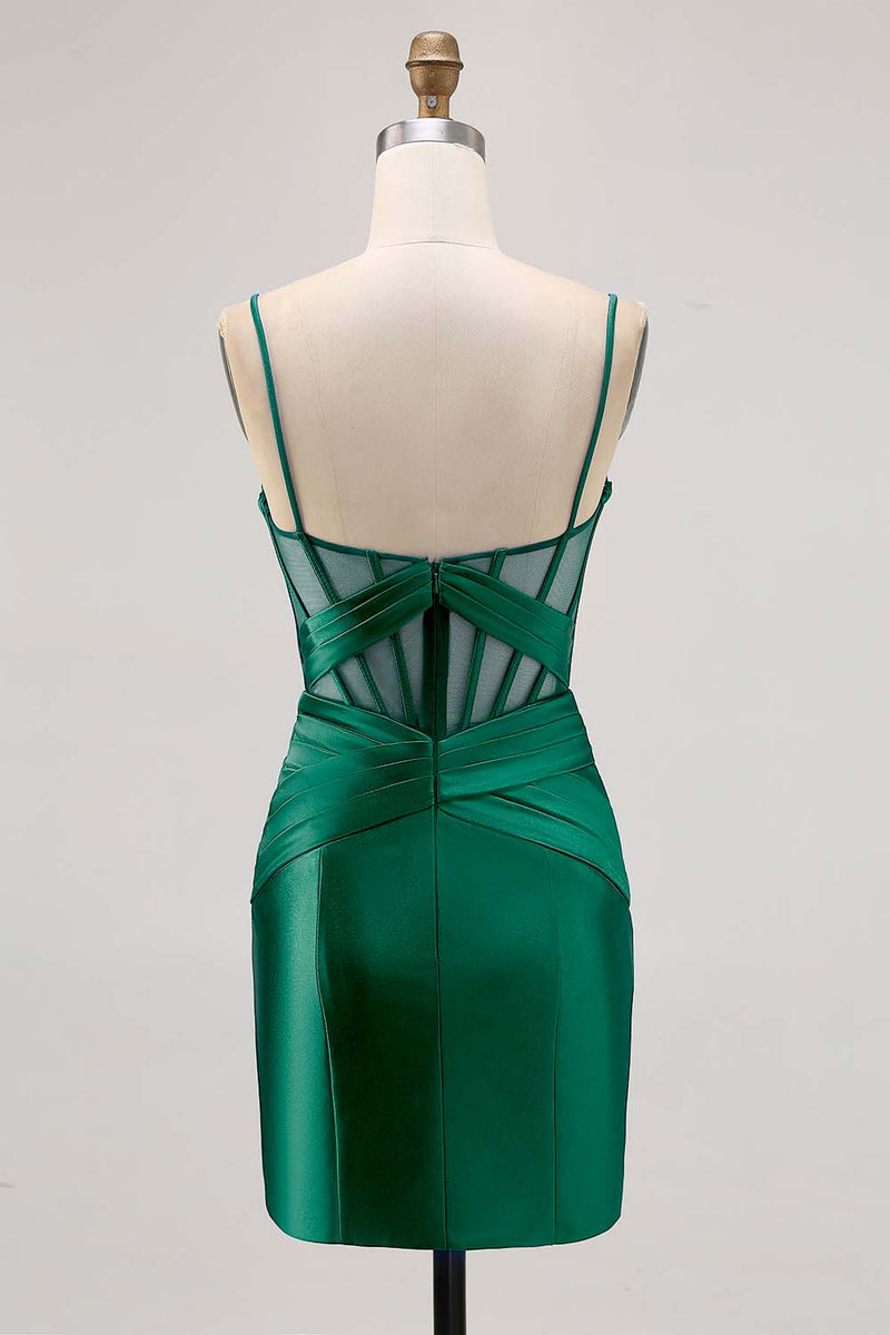 Load image into Gallery viewer, Royal Blue Satin Corset Ruched Tight Short Homecoming Dress with Slit