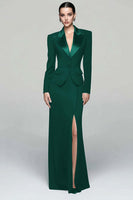 Load image into Gallery viewer, 2 Piece Black Peak Lapel Pencil Long Blazer Dress with Slit