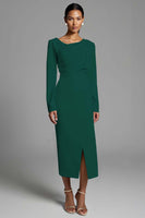 Load image into Gallery viewer, Ivory Sheath Ruched Long Sleeves Work Dress with Slit