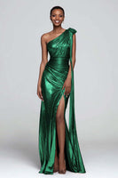 Load image into Gallery viewer, Sparkly Brown Metallic Ruched One Shoulder Long Formal Dress with Slit