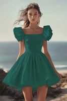 Load image into Gallery viewer, White Satin Mini Graduation Dress with Ruffles