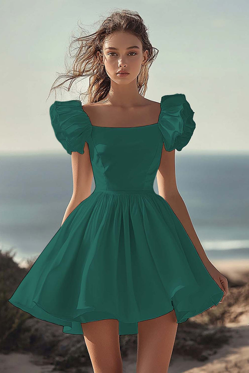 Load image into Gallery viewer, White Satin Mini Graduation Dress with Ruffles