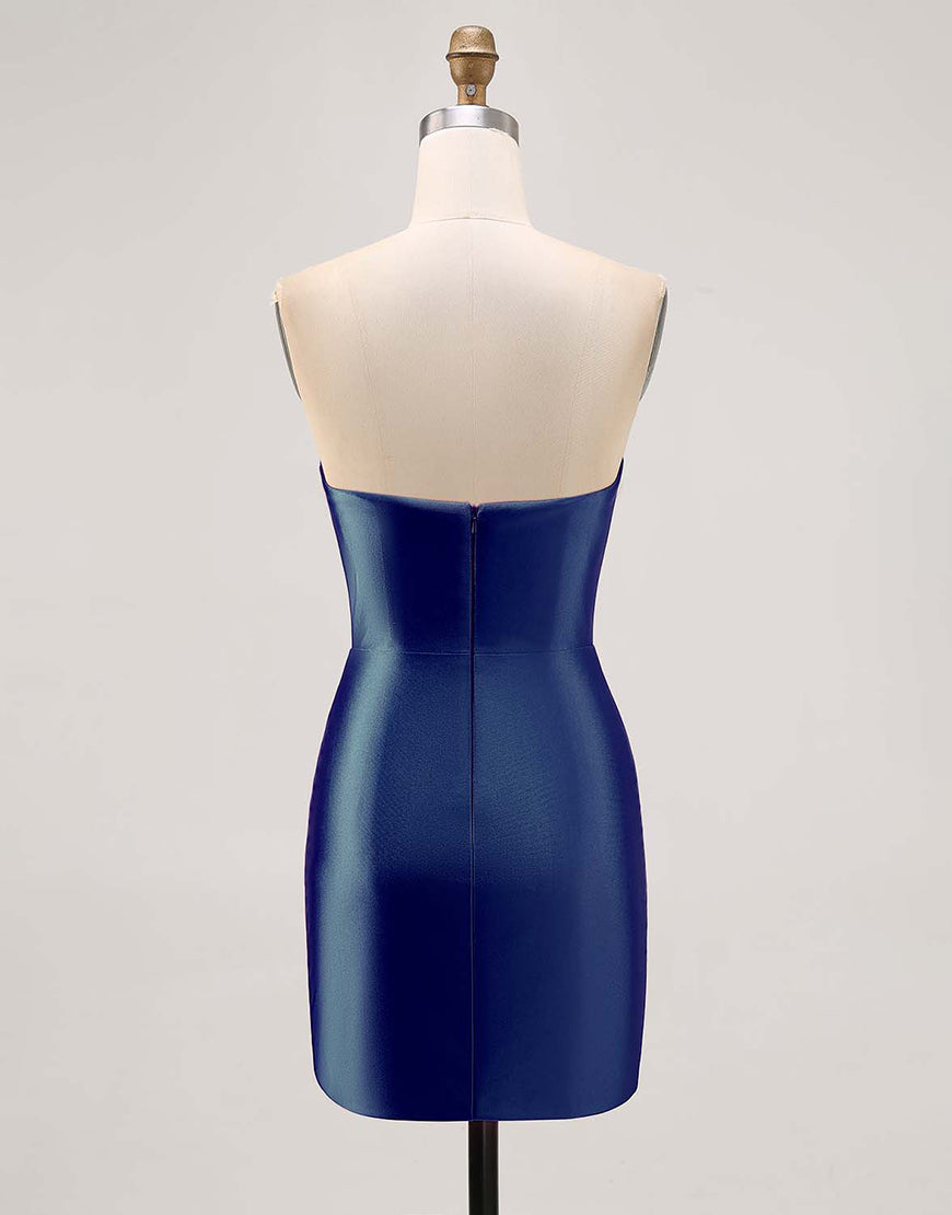 Load image into Gallery viewer, Sparkly Fuchsia Satin Strapless Tight Short Homecoming Dress with Rhinestones