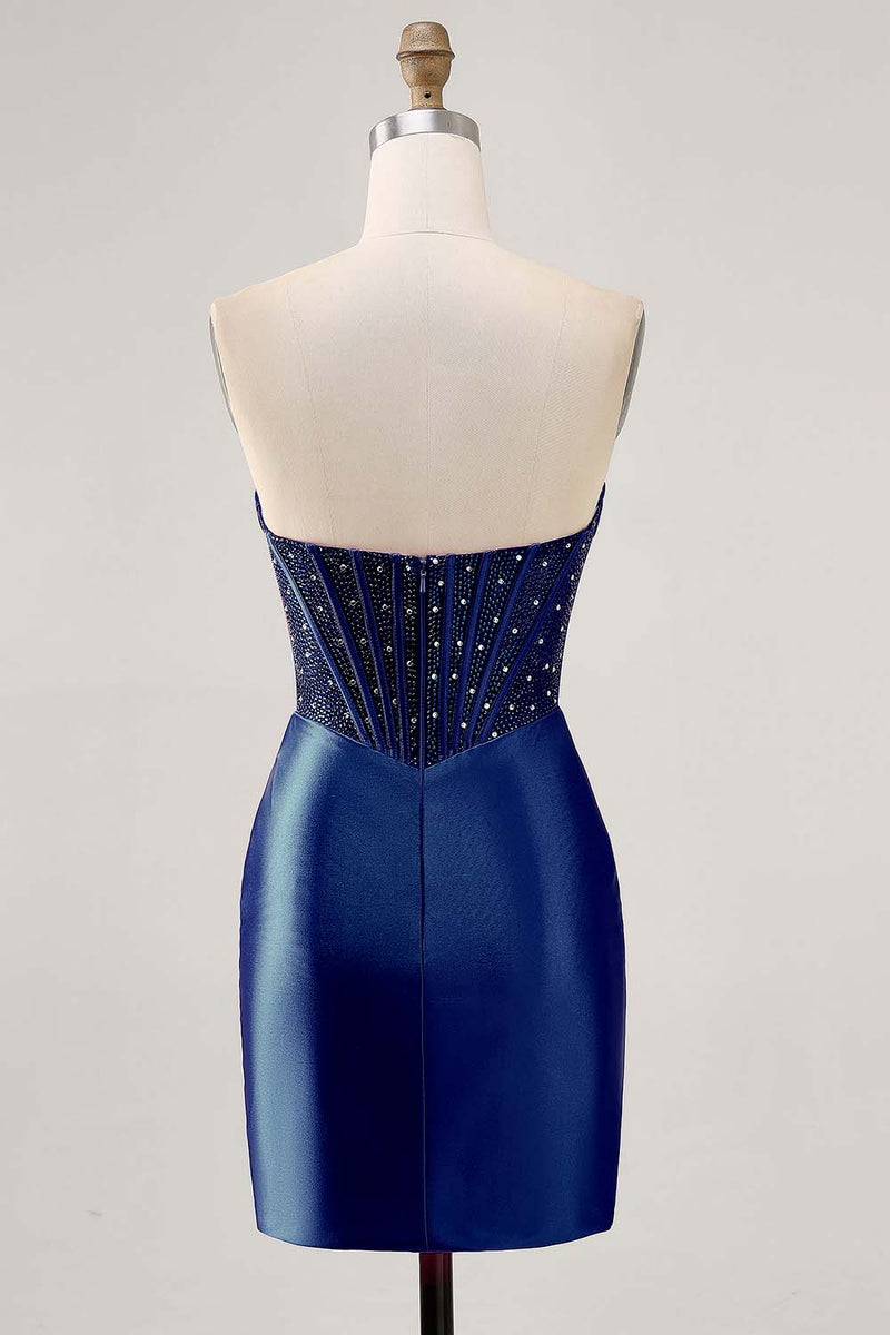 Load image into Gallery viewer, Sparkly Fuchsia Strapless Short Tight Corset Satin Homecoming Dress