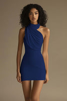 Load image into Gallery viewer, Queendancer Women Bodycon Sleeveless Little White Dress Ruched Halter Mini Graduation Dress