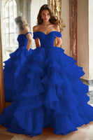 Load image into Gallery viewer, Pink Ball Gown A Line Tulle Off the Shoulder Tiered Long Quinceanera Dress with Ruffles