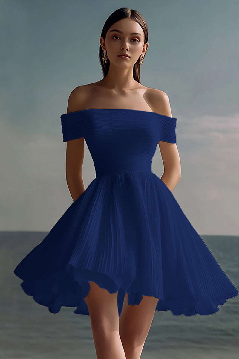 Load image into Gallery viewer, Dusty Sage Off the Shoulder Chiffon Mini Graduation Dress