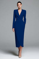 Load image into Gallery viewer, Dusty Rose Sheath Satin V-Neck Ruched Long Sleeves Work Dress