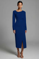 Load image into Gallery viewer, Ivory Sheath Ruched Long Sleeves Work Dress with Slit