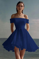 Load image into Gallery viewer, White Chiffon Mini Off the Shoulder Graduation Dress