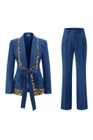 Load image into Gallery viewer, 2 Piece Black Shawl Lapel Leopard Printed Women Prom Suits with Bow