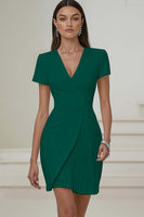 Load image into Gallery viewer, Ivory Pencil V-Neck Pleated Short Work Dress with Sleeves