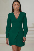 Load image into Gallery viewer, Ivory Pencil V-Neck Pleated Long Sleeves Mini Work Dress