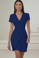 Load image into Gallery viewer, Ivory Pencil V-Neck Pleated Short Work Dress with Sleeves