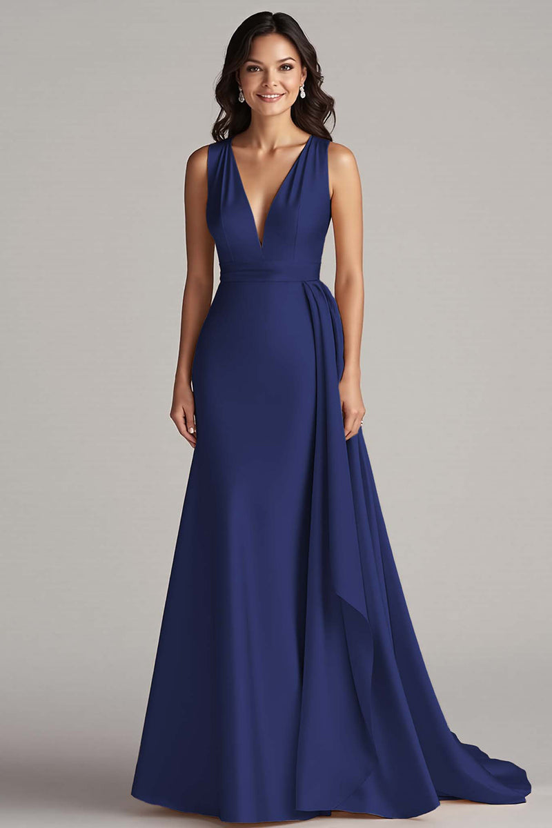 Load image into Gallery viewer, Champagne V-Neck Mermaid Satin Long Formal Dress