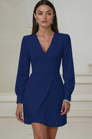 Load image into Gallery viewer, Ivory Pencil V-Neck Pleated Long Sleeves Mini Work Dress