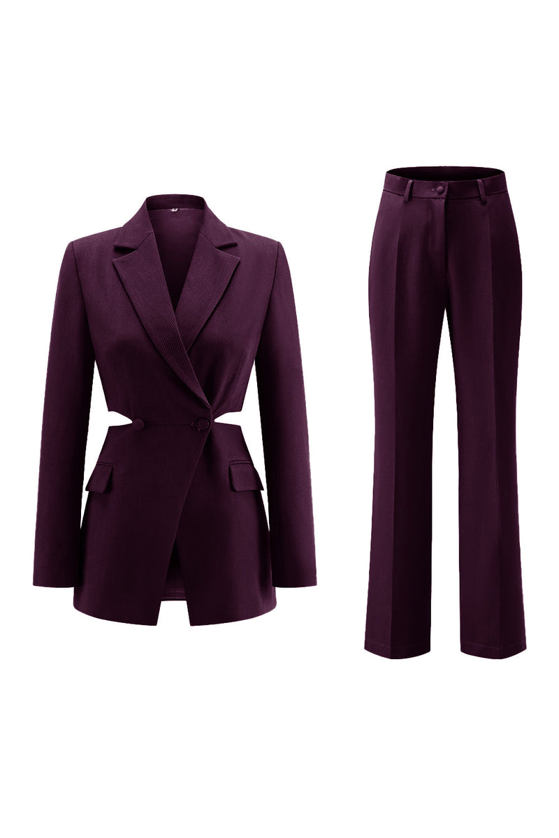 Load image into Gallery viewer, 2 Piece Grey Blue Cut Out Notched Lapel Women Prom Suits