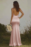 Load image into Gallery viewer, Dusty Rose Satin Halter Sheath Long Bridesmaid Dress