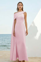 Load image into Gallery viewer, Chiffon Dusty Blue Asymmetrical Sheath Rehearsal Dinner Dress