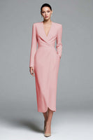 Load image into Gallery viewer, Dusty Rose Sheath Satin V-Neck Ruched Long Sleeves Work Dress