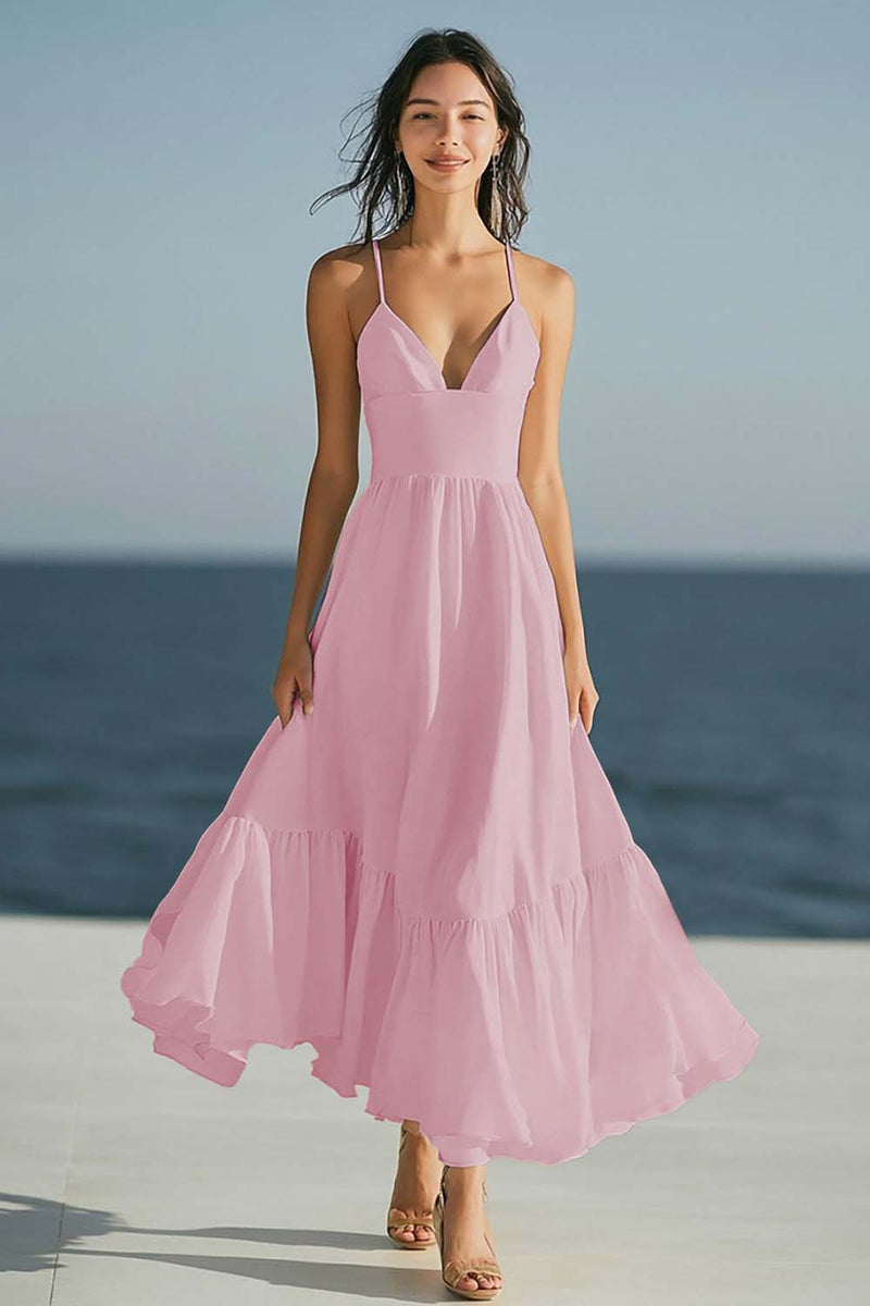 Load image into Gallery viewer, Dusty Sage Spaghetti Straps A Line  Beach Long Engagement Dress