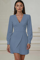 Load image into Gallery viewer, Ivory Pencil V-Neck Pleated Long Sleeves Mini Work Dress