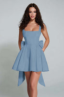 Load image into Gallery viewer, Ivory A Line Square Neck Short Homecoming Dress with Bow